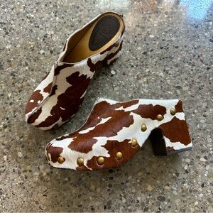 tory burch calf hair brass studded mule platform clogs 8.5